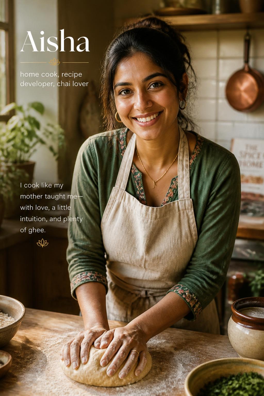 Aisha Khan in her home kitchen